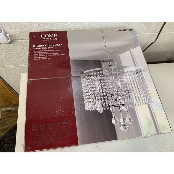 Home Decorators 1001789669 Calisitti 3 Light Chandelier K9 Crystal Dangles New - Picture 1 of 7